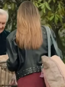 High Potential 2024 Kaitlin Olson Black Leather Jacket Back View