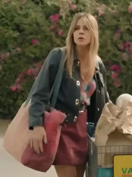High Potential 2024 Kaitlin Olson Black Leather Jacket Front View