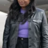 High Potential S01 Daphne Leather Jacket front view showing collar, closure, pockets, and leather design