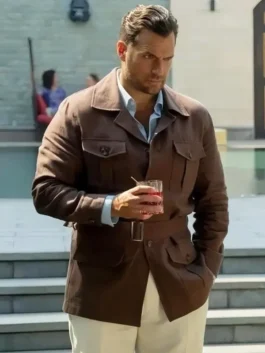 Henry Cavill brown jacket inspired by In the Grey 2026 character fashion.