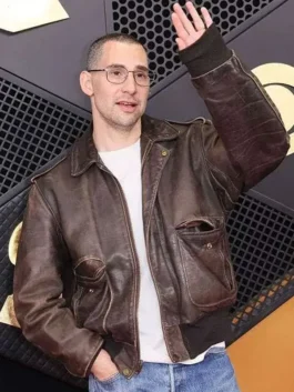 Grammy Awards leather jacket with sleek celebrity-inspired style.