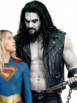 Jason Momoa leather vest inspired by Supergirl with bold outerwear appeal.