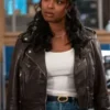 Javicia Leslie Brown Leather Biker Jacket Front View