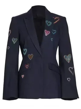 Deborah Vance blazer with polished black color and neat shape.
