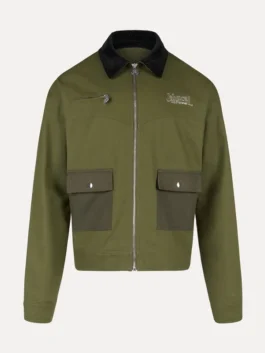Sheriff’s green jacket with clean front design and casual outerwear appeal.
