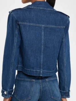 9-1-1 S09 denim blazer with smart TV-inspired outerwear style.