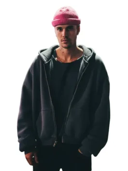 Justin Bieber Coachella Hooded Jacket with clean front styling.