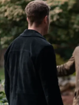 Tracker S03 Justin Hartley Black Suede Jacket back view with plain black finish and neat shoulder cut