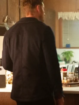 Tracker S03 blue wool jacket with clean TV-inspired outerwear look.