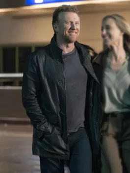 Kevin McKidd Greys Anatomy S22 Black Leather Jacket front view.