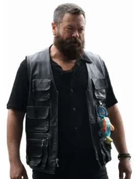Margos Got Money Troubles Nick Offerman Black Leather Vest front view.