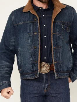 Felix long denim jacket inspired by Marshals 2026 character fashion.