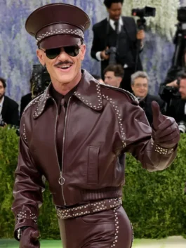 Luke Evans leather jacket inspired by Met Gala Costume Art style.