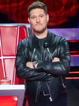 Michael Buble Black Leather Jacket Front View