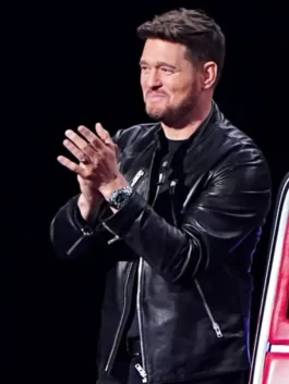 Michael Buble Black Leather Jacket Side View
