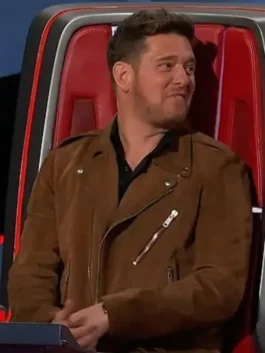 Michael Buble Brown Leather Jacket Close-Up View