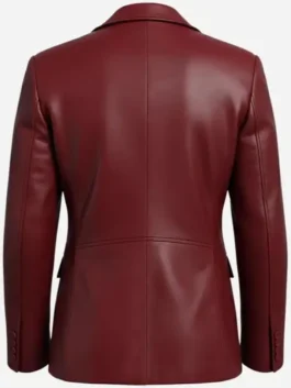 Moses G Maroon Leather Blazer back view showing rear structure, sleeve shape, and maroon leather fit