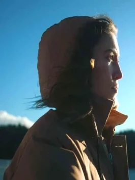 Miranda MacDougall jacket with hooded collar and relaxed outerwear look.