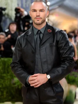 Nicholas Hoult Met Gala 2026 Leather Jacket with sleek celebrity event styling.