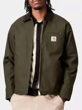 Street Fighter Premiere green jacket with bold celebrity styling.