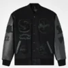 OVO Scarborough Shooting Stars Championship Varsity Jacket in black wool with leather sleeves and ribbed trim