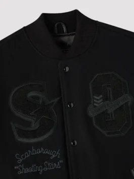 OVO Scarborough Shooting Stars Championship Varsity Jacket with black wool body and smooth leather sleeves