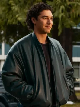Belmont Cameli bomber leather jacket inspired by Off Campus character fashion.