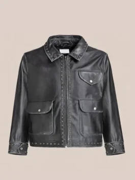 Justin black leather jacket inspired by Off Campus TV style.