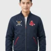 One Piece Red Sox Jacket front view showing collar, closure, pockets, and sporty jacket design