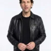 Power Ballad 2026 Paul Rudd Black Leather Jacket with sleek movie-inspired styling.