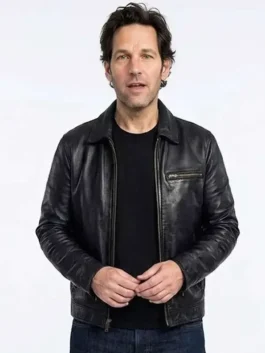 Power Ballad 2026 Paul Rudd Black Leather Jacket with sleek movie-inspired styling.