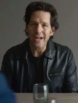Paul Rudd black leather jacket inspired by Power Ballad 2026 character fashion.