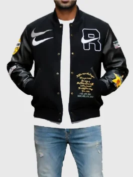 Raspberry Hills Nike varsity jacket with clean front design and sporty appeal.