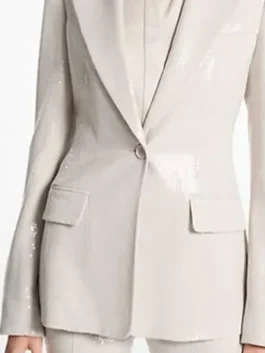 Reba McEntire Cream Sequined Blazer close-up view showing sequin texture, stitching, and fabric finish