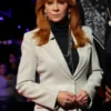 Reba McEntire Cream Sequined Blazer front view showing cream sequins, lapel, and clean blazer design