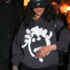 Rihanna BadGalRiri Black Hoodie with relaxed celebrity streetwear styling.