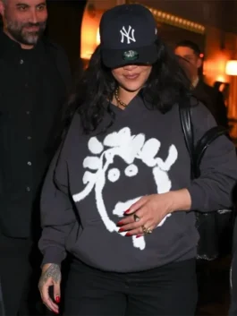 Rihanna BadGalRiri Black Hoodie with relaxed celebrity streetwear styling.