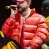 Ryan Castro 2026 Red Puffer Jacket with bold padded celebrity styling.