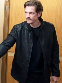 S02 Steve Howey Black Leather Jacket Front View