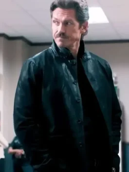 S02 Steve Howey Black Leather Jacket Side View
