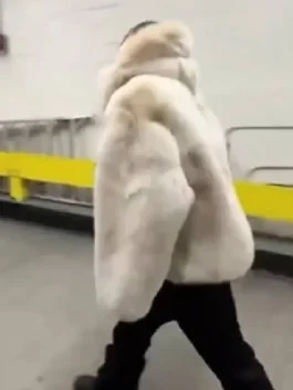 Oversized beige fur coat inspired by SGA celebrity style.