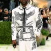 Skepta Met Gala White Printed Jacket with clean front styling.
