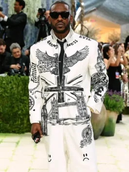 Skepta Met Gala White Printed Jacket with clean front styling.