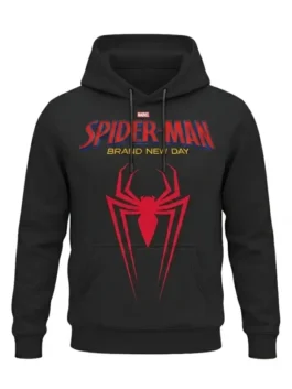 Spider Man Brand New Day Black Hoodie with bold movie-inspired casual styling.