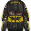 Supreme x The Batman Black Leather Jacket front view.