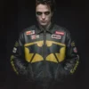Supreme x The Batman Leather Jacket front view with black leather finish and clean zipper style