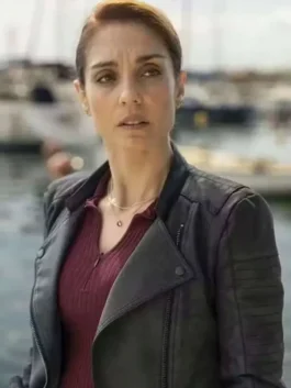 Lara Sarrancino jacket with black color and simple screen-inspired styling.