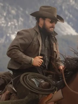 Dutton Ranch brown jacket with rugged Western outerwear look.