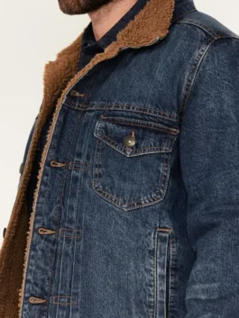 Marshals denim jacket with long fit and classic casual outerwear appeal.