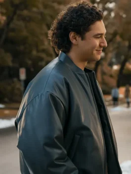 Off Campus bomber jacket with clean front design and leather outerwear appeal.